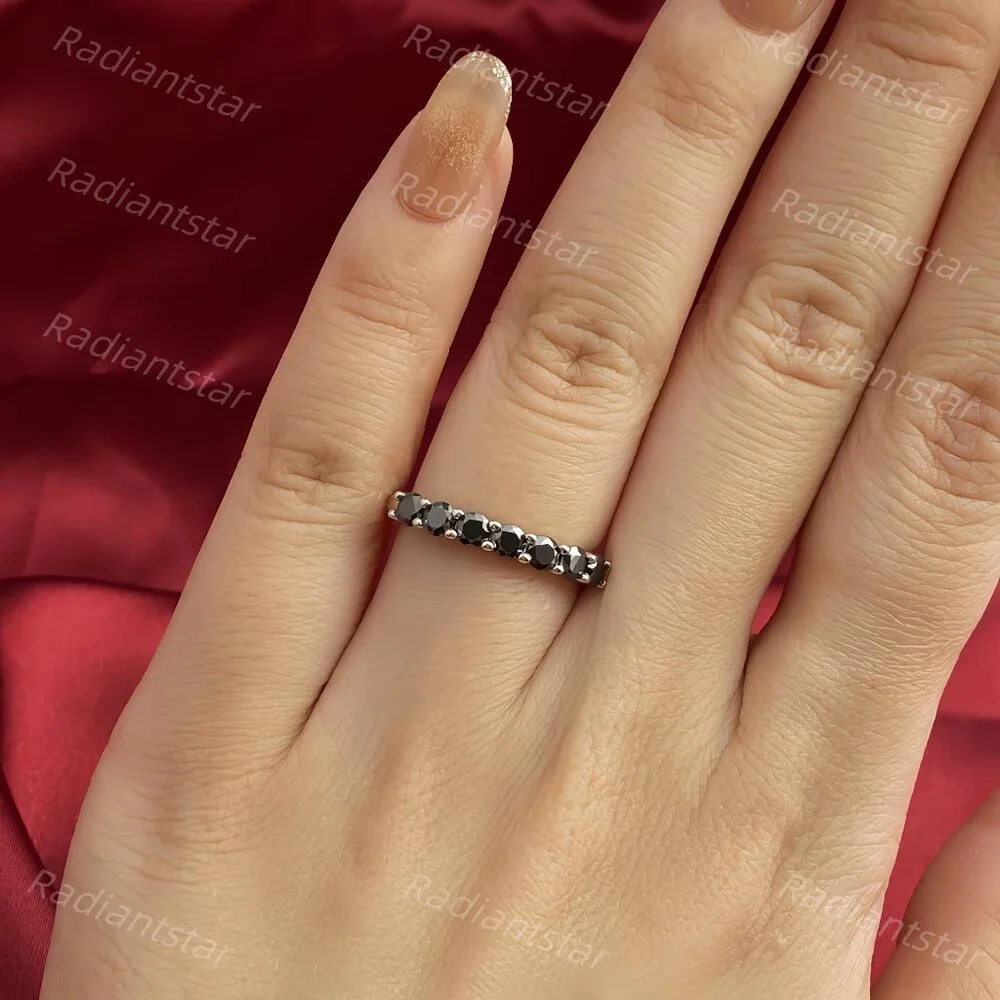 NEW Certified 3mm Black Moissanite 7 Stone Half Eternity Band Ring